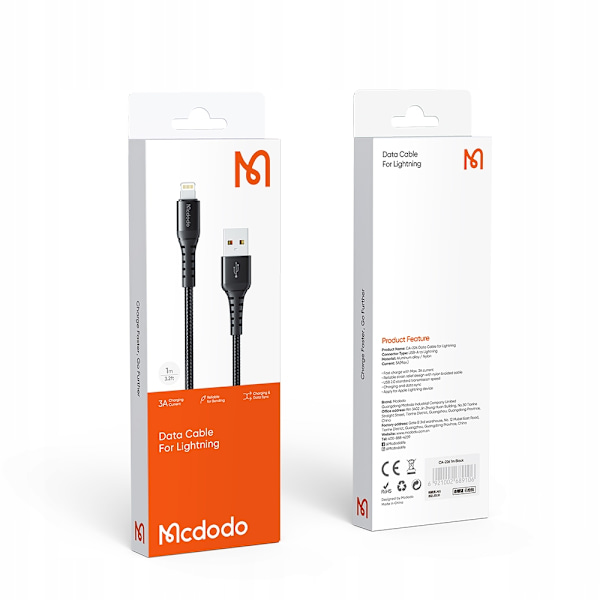 MCDODO KORT USB LIGHTNING SNABBLADDNINGSKABEL FÖR IPHONE 13 14 20CM