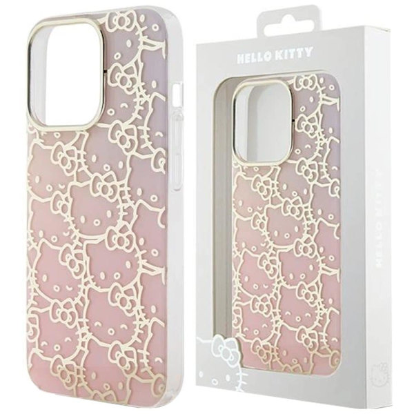 Hello Kitty IML Gradient Electrop Crowded Kitty Hoveddeksel til iPhone 15 Pro Max - Rosa