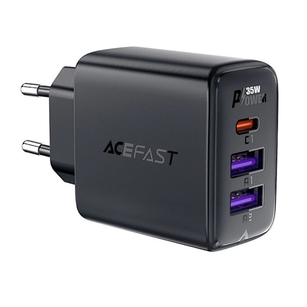 Acefast A57 PD 35W GaN-lader med 2 x USB-A + USB-C 3-porter - svart