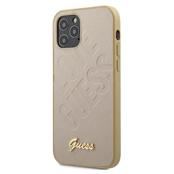 Guess GUHCP12SPUILGLG iPhone 12 mini 5.4 gull/gull hardt deksel Iridescent Love Script Gold Logo