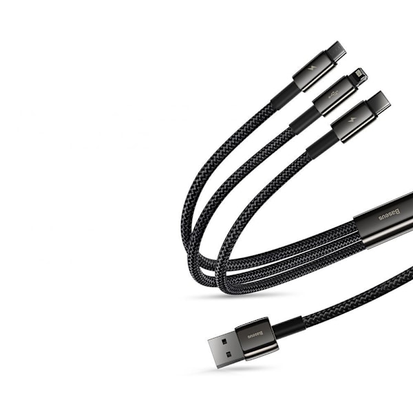 Baseus Tungsten 3-i-1 kabel USB - USB Type C / Lightning / micro USB 3,5 A 1,5 m svart (CAMLTWJ-01)