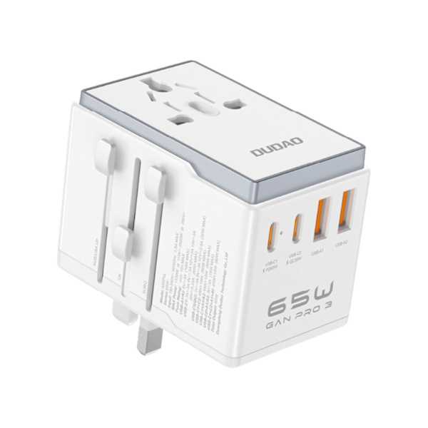DUDAO A65PRO 65W EU / US / JP / AUS / UK REJSEADAPTER 2X USB-C 2X USB-A - HVID