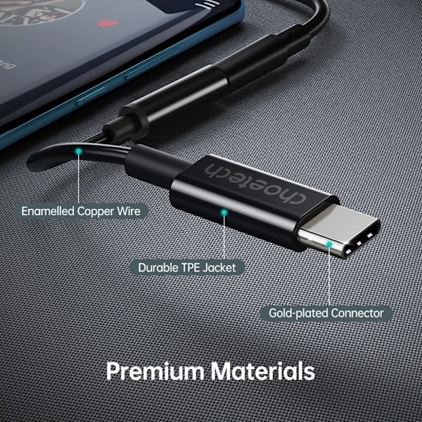 CHOETECH ADAPTER USB-C / DC 3,5MM AUDIO HOLDBAR SORT