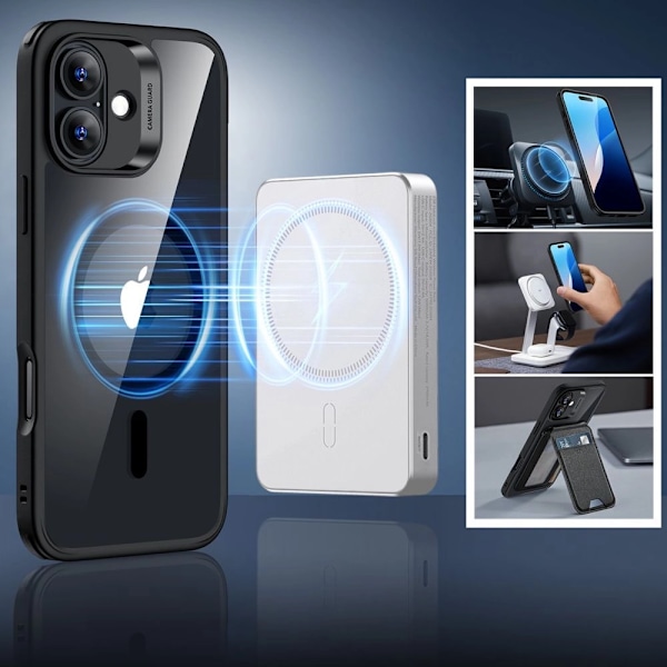 ESR CLASSIC HYBRID HALOLOCK MAGSAFE ETUI SÆT + HÆRDET GLAS TIL IPHONE 16 PLUS - GENNEMSIGTIG MED SORT RAMME