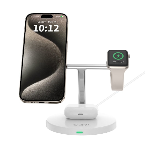 TECH-PROTECT QI15W-A35 3I1 MAGNETISK MAGSAFE TRÅDLØS OPLADER HVID