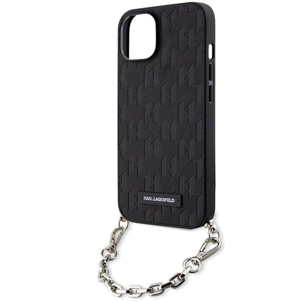 KARL LAGERFELD SAFFIANO MONOGRAM CHAIN ETUI TIL IPHONE 14 - SORT