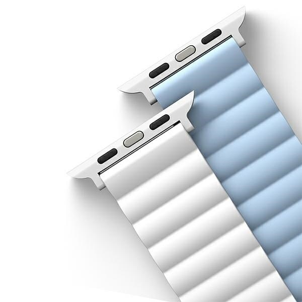 Unik Revix-rem for Apple Watch 1/2/3/4/5/6/7/8/SE/SE2/Ultra 42/44/45/49 mm. Vendbar Magnetisk hvit-blå/hvit