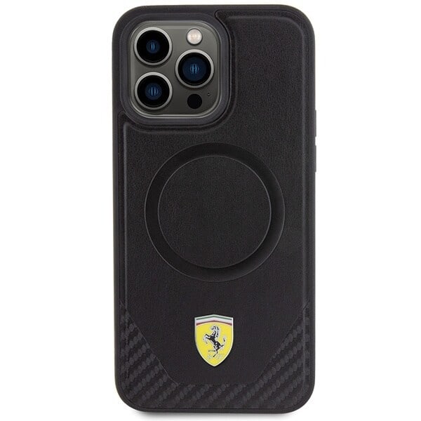 Ferrari Carbon Metal Logo MagSafe Beskyttelsesveske til iPhone 15 Pro Max - Svart