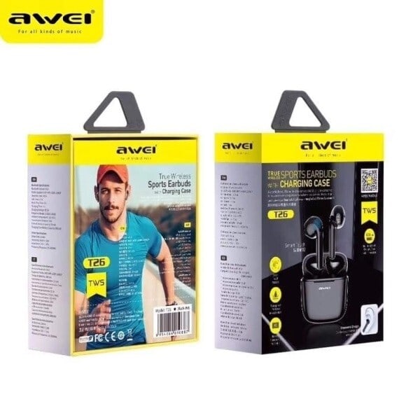 AWEI Bluetooth 5.0 T26 TWS hörlurar + dockningsstation svart/svart