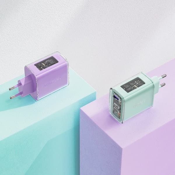 ACEFAST FAST NETVÆRKSLADER GAN 65W 3 PORTE (1XUSB, 2XUSB C) GRÅ