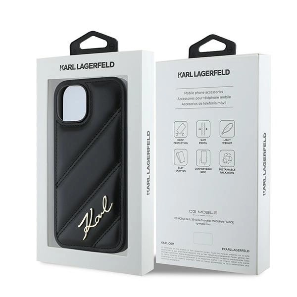 KARL LAGERFELD DIAGONAL QUILTED SCRIPT COVER TIL IPHONE 15 / 14 / 13 - SORT