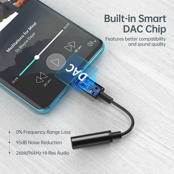 CHOETECH ADAPTER USB-C / DC 3,5MM AUDIO HOLDBAR SORT