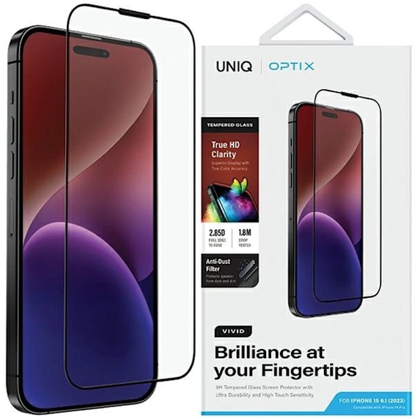 UNIQ Optix Vivid glass for iPhone 15 Pro Max med applikator