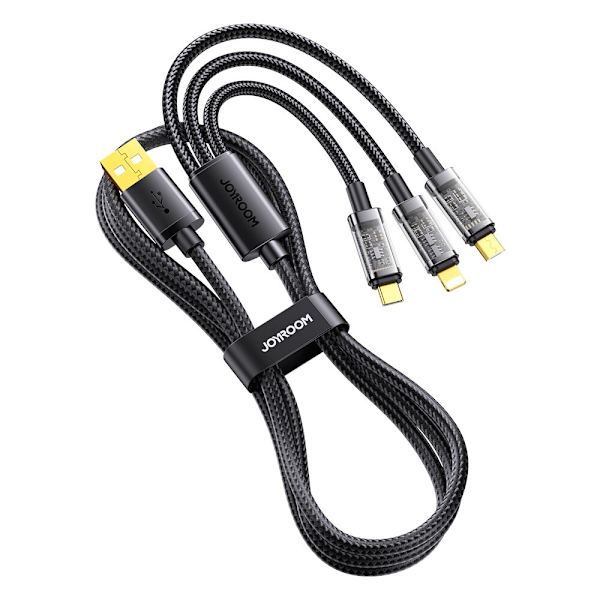 Joyroom 3-i-1 kabel USB - USB Type C / Lightning / micro USB 3,5 A 1,2 m svart (S-1T3015A5)