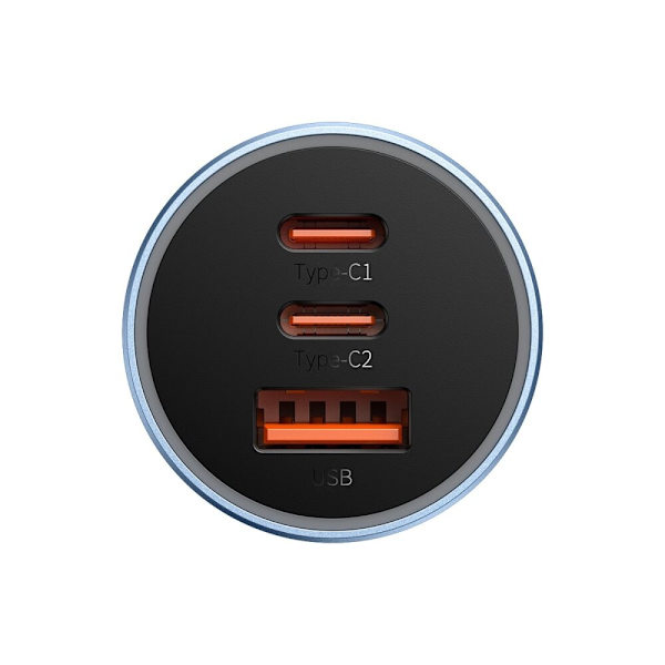 BASEUS BILLADER USB-A + 2X USB-C 65W BLÅ