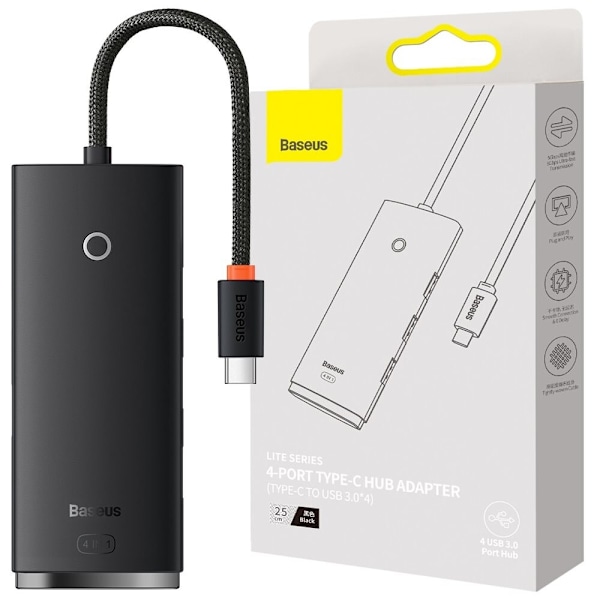 BASEUS MULTIFUNKTIONEL ADAPTERHUB USB C - 4X USB 3.0 25CM SORT