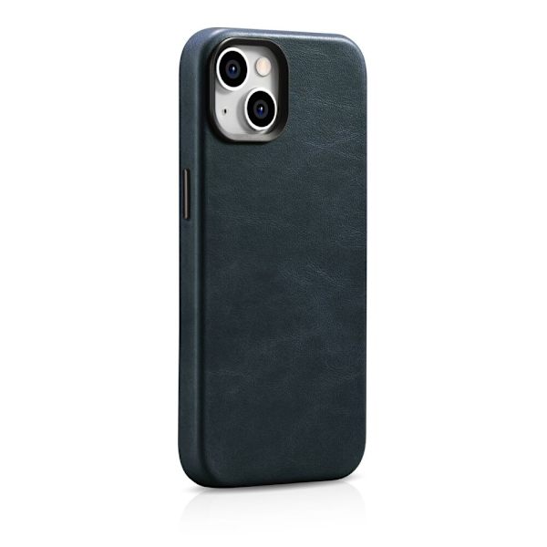 iCarer Oil Wax Premium Lærveske iPhone 14 Plus Magnetisk Lærveske MagSafe Dark Blue (WMI14220703-BU)