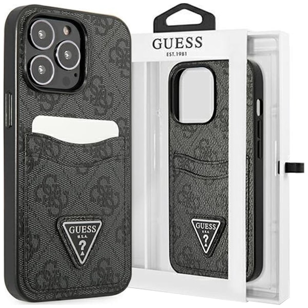 Guess GUHCP13LP4TPK iPhone 13 Pro / 13 6.1 svart/svart hardt deksel 4G Triangle Logo Kortspor