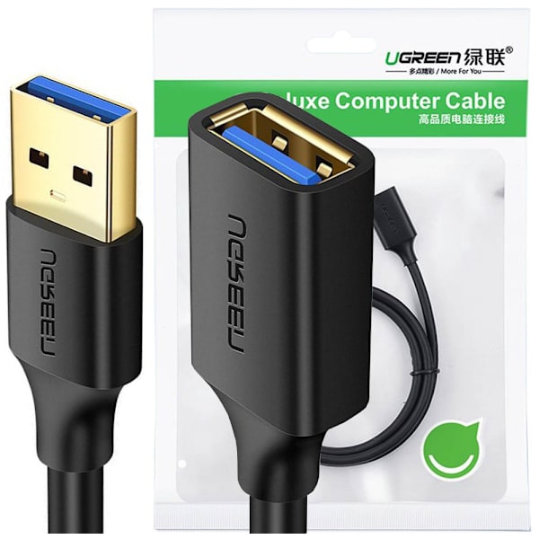 Ugrønn skjøtekabeladapter USB-A (hann) - USB-A (hun) USB 3.0 5Gb/s 0.5m svart (US129)