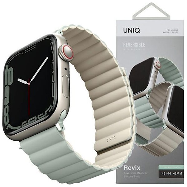 UNIQ armbånd Revix Apple Watch Series 4/5/6/7/8/SE/SE2/Ultra 42/44/45mm. Vendbar Magnetisk salviebeige/salviebeige