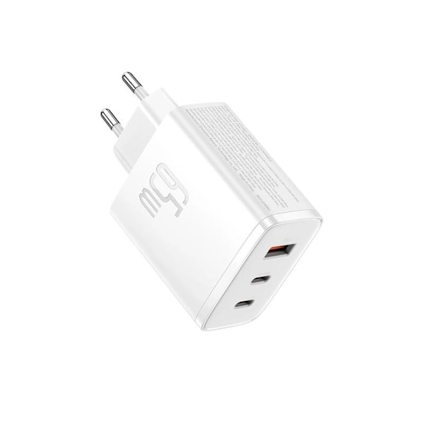 Baseus Cube Pro 65W GaN lader 2x USB-C USB-A - hvit