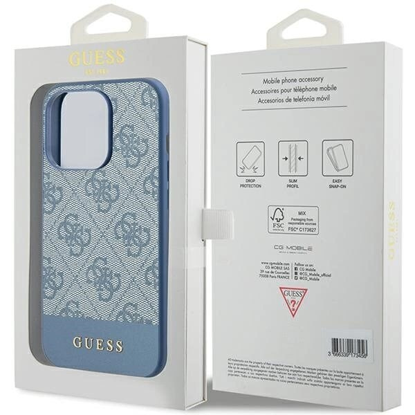 Guess 4G Stripe Collection-deksel til iPhone 15 Pro - blå