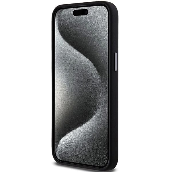 DKNY flytende silikon metalllogo beskyttelsesveske til iPhone 15 Pro Max - Svart