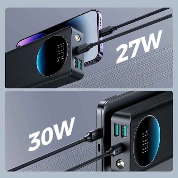 Powerbank Joyroom JR-PBF03 30W 30000mAh + USB-A - USB-C-kabel 0,25m - svart