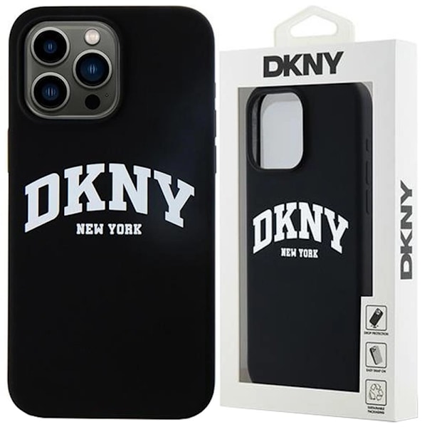 DKNY flytende silikon Hvit trykt logo MagSafe-deksel til iPhone 13 Pro / 13 - Svart