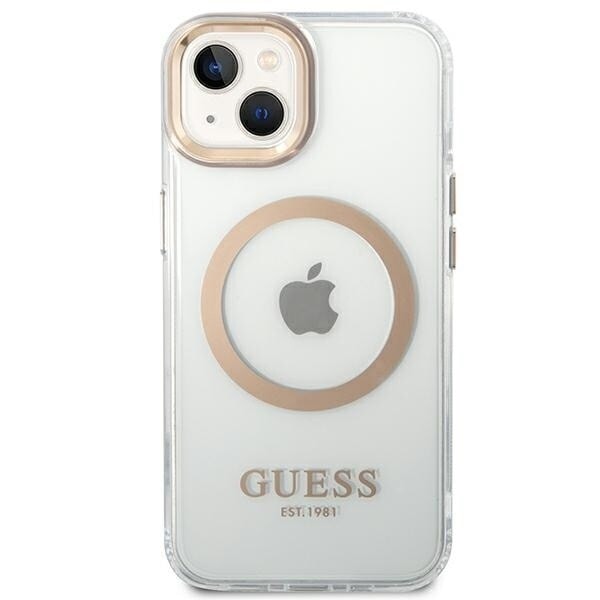 Guess GUHMP14MHTRMD iPhone 14 Plus 6.7 gull/gull hardt deksel Metal Outline Magsafe