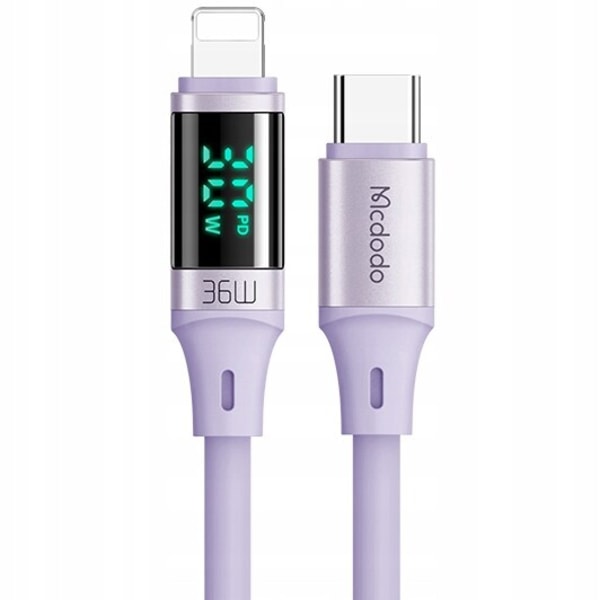 MCDODO CABLE MED DISPLAY USB-C LIGHTNING 36W 2M IPHONE 14 LILLA