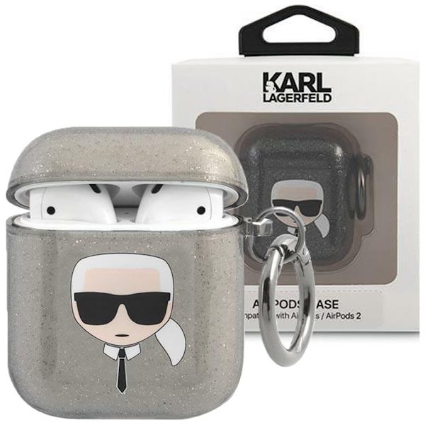KARL LAGERFELD GLITTER KARL'S HEAD ETUI TIL AIRPODS 1/2 - SORT