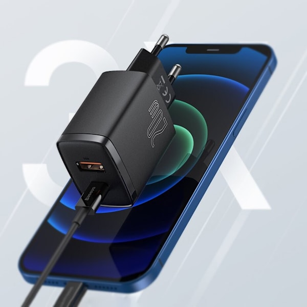 Baseus Kompakt rask USB / USB Type C-lader 20W 3A Power Delivery Quick Charge 3.0 svart (CCXJ-B01)