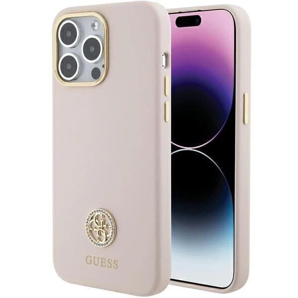 Guess Silikon Logo Strass 4G-deksel til iPhone 15 Pro Max - rosa