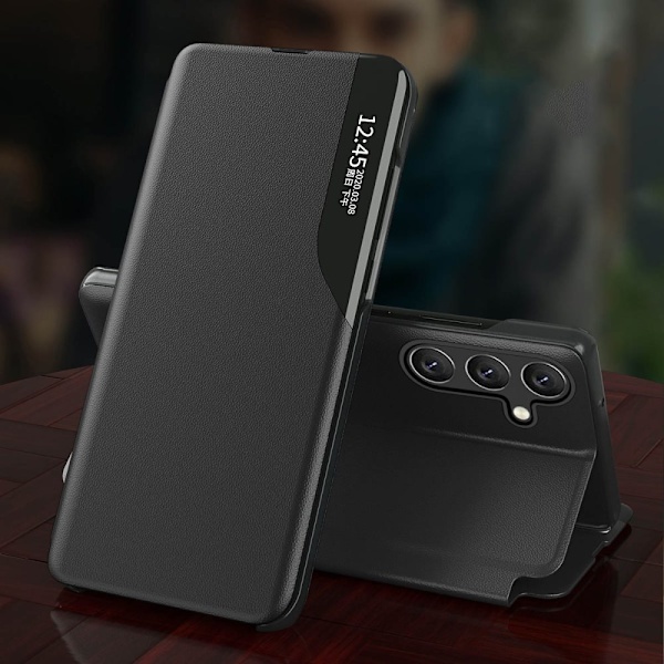ECO LÆDER VIEW CASE TIL SAMSUNG GALAXY A54 5G MED FLIP STAND, SORT