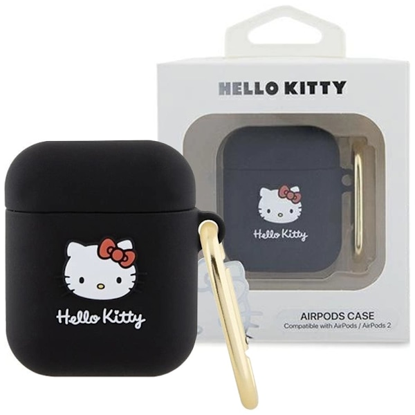 HELLO KITTY SILIKONE 3D KITTY HEAD TASKE TIL AIRPODS 1/2 - SORT