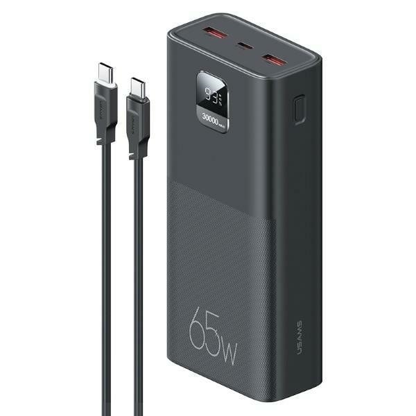 USAMS Powerbank PB68 30000mAh 65W QC3.0+PD Snabbladdning + USB-C/USB-C-kabel 100W svart/svart ATXLOGTCTG01 (US-CD185)