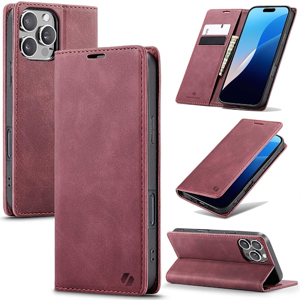 Spacecase Pålbocksväska För Iphone 16 Pro Max Rött Läderfodral
