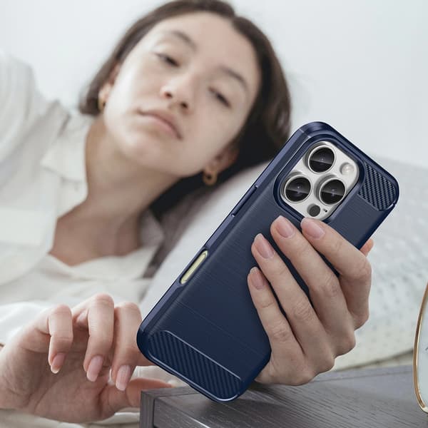 CARBON CASE SILIKONE ETUI TIL IPHONE 16 PRO MAX - BLÅ