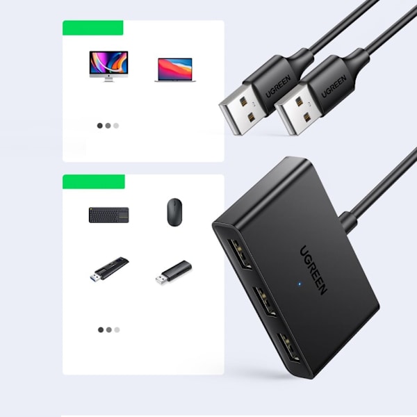 Ugreen switch adapter switch box USB 2 innganger - 3 utganger svart (CM409)