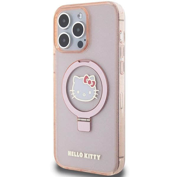 Hello Kitty Ring Stativ Glitter Electrop Logo MagSafe Deksel til iPhone 15 Pro Max - Rosa