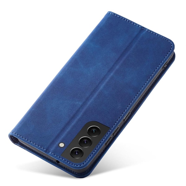 Magnet Fancy Case for Samsung Galaxy S22+ (S22 Plus) kortlommebokveske? blå stativ