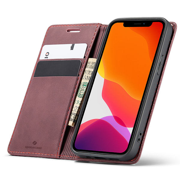 Spacecase Pålbocksväska För Iphone 12 Pro Max Skydd Rött Läder