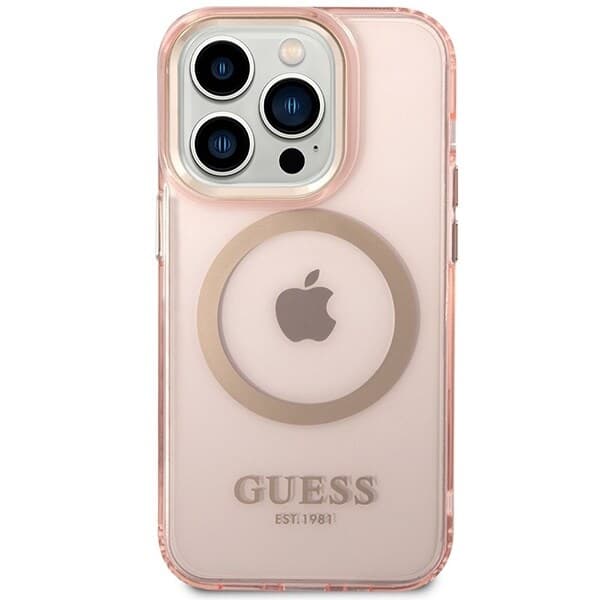 Guess GUHMP14XHTCMP-deksel til iPhone 14 Pro Max - Rosa Gull Outline Translucent MagSafe