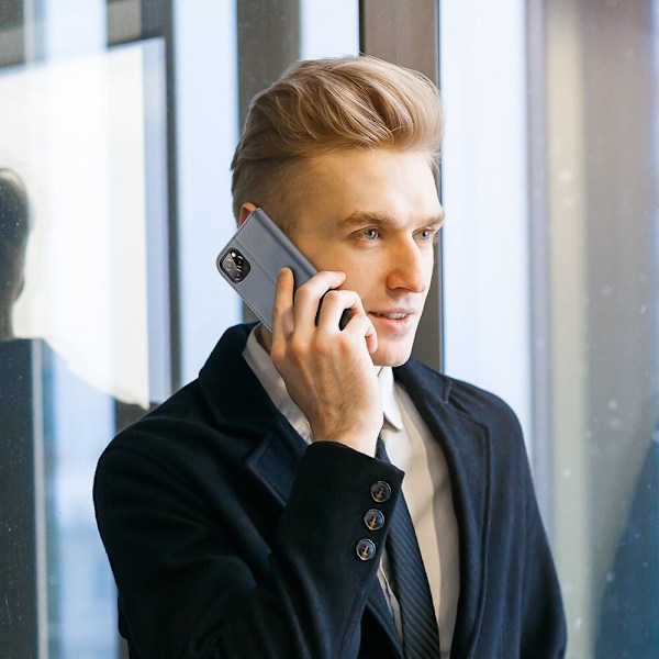 Dux Ducis Hivo lær Flip-deksel i ekte skinn som dekker lommebok for kort og ID-er iPhone 11 Pro Max Blue