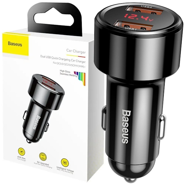 Baseus Magic Series Dual QC - Quick Charge 3.0 billader 2x USB 45W 6A svart (CCMLC20A-01) Svart
