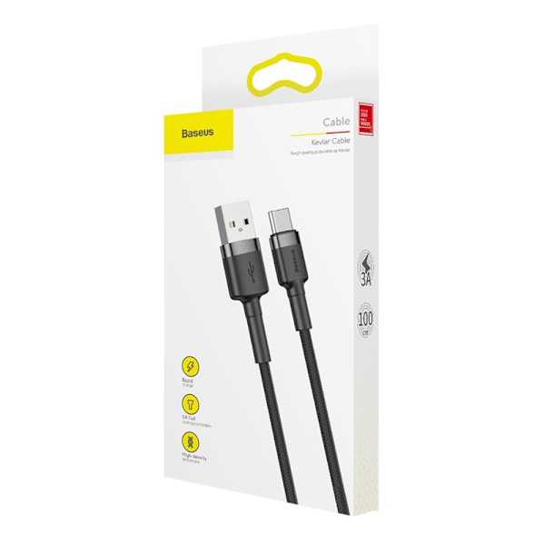 Baseus Cafule-kabel slitesterk nylonkabel USB / USB-C QC3.0 3A 1M svart grå (CATKLF-BG1)