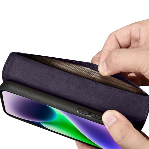 ICARER CASE LÆDERCASE TIL IPHONE 14+ MØRKE LILLA