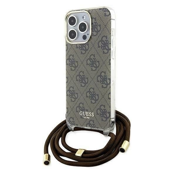 Guess Crossbody Cord 4G Print-deksel til iPhone 15 Pro - brun