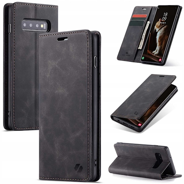 Spacecase Fodral Plånbok Galaxy S10 Svart Läder För Samsung